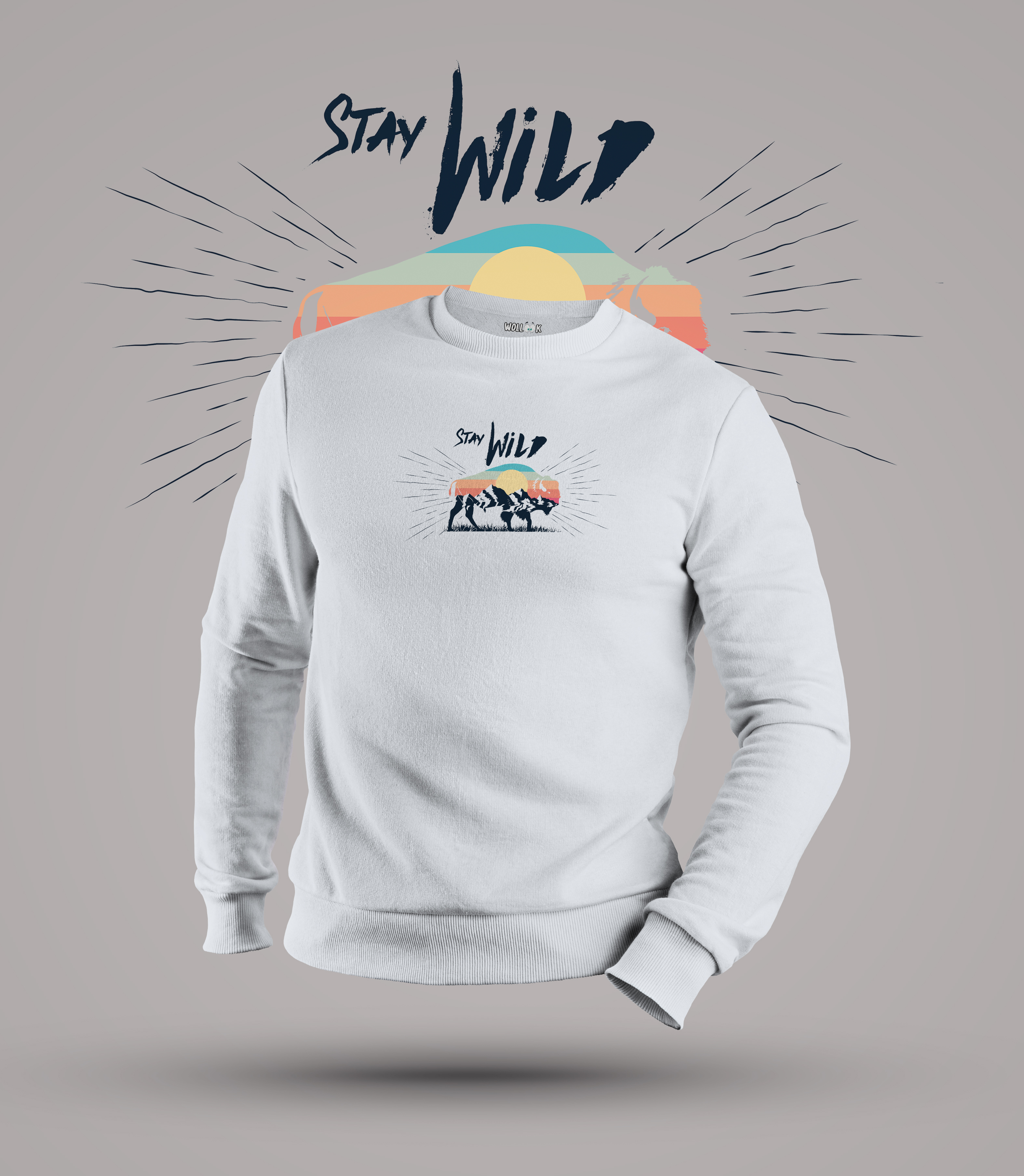 Stay Wild Baskılı Sweatshirt Kapüşonsuz Wollook B098