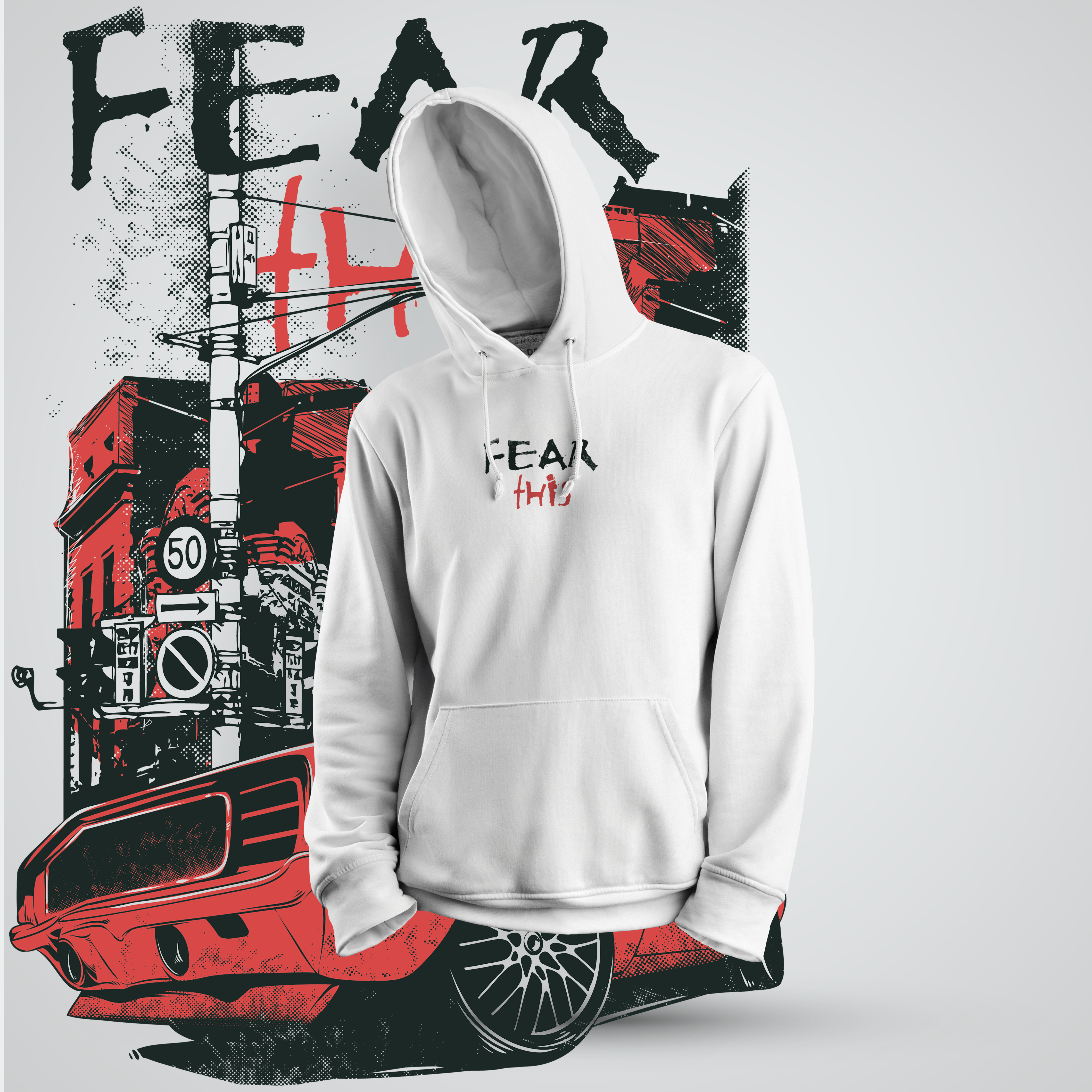 Fear This Baskılı Sweatshirt Kapüşonlu Beyaz Wollook