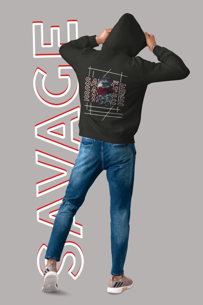 Savage Baskılı Sweatshirt Kapüşonlu Siyah Wollook