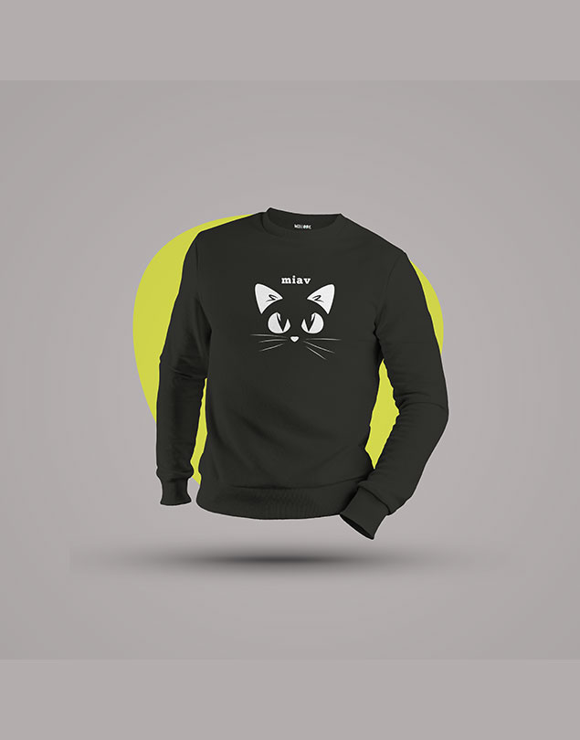 Meow Sweatshirt Oversize Baskılı Kapüşonsuz Wollook