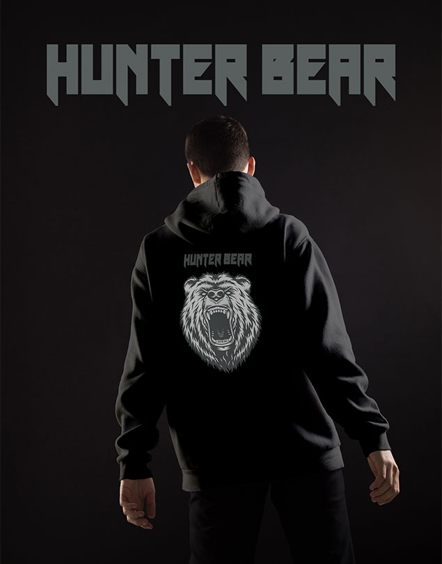 Hunter Bear Baskılı Sweatshirt Kapüşonlu Wollook
