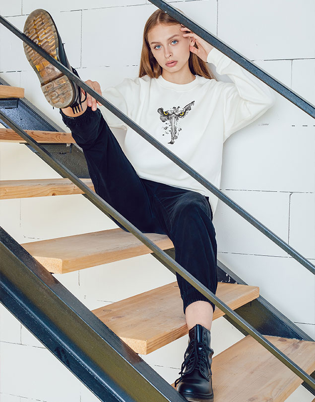 Eagle Baskılı Sweatshirt Kapüşonsuz